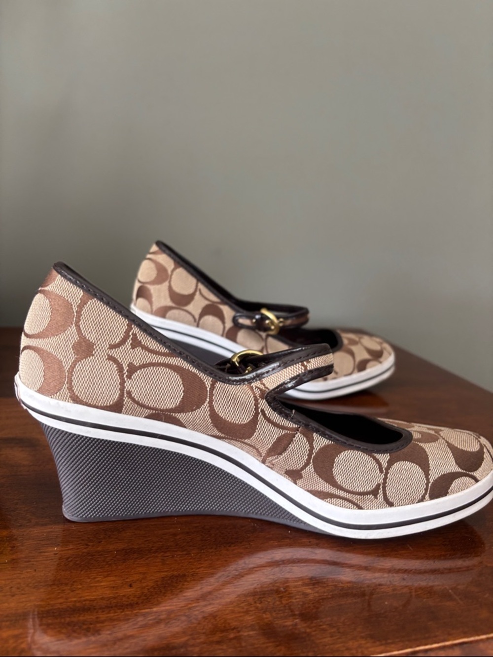 Coach Brown Signature Canvas Wedge Mary Jane - Picture 5 of 9